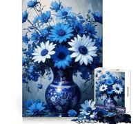 Natura morta floreale blu e bianca, puzzle per ragazzi, 1000 pezzi, stimolante per la mente, divertimento spensierato, bordi precisi, ideale per le vacanze (38x52cm)