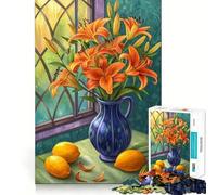 Natura morta floreale con gigli arancioni e limoni - Puzzle per adulti da 1000 pezzi - Gioco di abilità e ragionamento - Divertimento lento - Taglio preciso - Pezzo da collezione 50x75cm