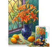 Natura morta floreale con gigli arancioni e limoni - Puzzle per adulti da 1000 pezzi - Gioco per l'esercizio mentale - Rilassamento e design - Regalo di Babbo Natale 38x52cm