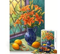 Natura morta floreale con gigli arancioni e limoni - Puzzle per adulti da 1000 pezzi - Gioco per l'esercizio mentale - Rilassamento e design - Regalo di Babbo Natale 38x52cm