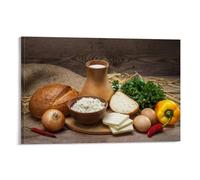 Natura morta, latte, pane, formaggio, peperoni, cipolle, uova, poster alimentare arte vintage, tela da parete, decorazione estetica, soggiorno, camera dei bambini, dormitorio, bar, bagno, adatto per