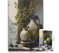 Natura morta rustica con ulivi, puzzle da 1000 pezzi per adulti, attività cognitiva e di apprendimento ludico, regalo perfetto per sorprese gioiose, dimensioni 50x75cm