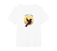 Natura retrò della sagoma dell'alba dell'uccello anticip Maglietta, Donna Plus-Size, Bianco, 1X