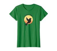 Natura retrò della sagoma dell'alba dell'uccello anticip Maglietta, Donna, Verde Mela, XXL