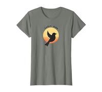 Natura retrò della sagoma dell'alba dell'uccello anticip Maglietta, Donna, Verde Militare mélange, XS