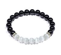 Natural AAA Selenite Nero Tormalina Stretch Bracciale | 7-7.5? Lunghezza del Braccialetto Selenite Bracciale Gemstone | Bracciale Unisex | Perline Figura Rotonda 6mm | Uomini Braccialetto di Perline
