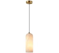 Natural Alabaster Light Antique Brass Mid Century Pendant Lighting Kitchen Island Long Tube Milk Glass Hanging Lamp Linear Marble Chandelier for Bedroom Dining Room Bathroom Farmhouse