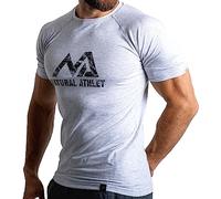 Natural Athlet Maglietta da fitness da uomo, aderente e lunga, a rapido asciugatura, a manica corta, per palestra, fitness, allenamento, body-building e allenamento di forza, grigio chiaro, XL