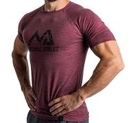 NATURAL ATHLET Maglietta Fitness Screziata per Uomo, Maglietta a Maniche Corte per Palestra e Allenamento, Slim-Fit, Lunga con Collo Rotondo (Bordeaux)(L)