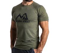 NATURAL ATHLET T-Shirt Fitness Screziata per Uomo, Maglietta a Maniche Corte per Palestra e Allenamento, Slim-Fit, Lunga con Collo Rotondo (Oliva)(XXL)