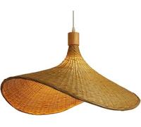 Natural Bamboo Art Weaving Pendant Ceiling Light with Wicker Lampshade, Lantern-Style Rattan Chandelier Japanese Straw Hat Lamp (60cm)