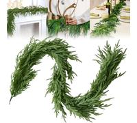 Natural Christmas Greenery - Norfolk Pine Garland, Real Touch Norfolk Pine Garland, Lush Artificial Cedar G-arland for Indoor Outdoor Mantel Party Decor (Green,2.7m/9ft)