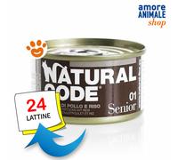 Natural Code 01 Cat Senior ai Fiocchi di Pollo Cibo Umido Gatti Lattina da 85 gr