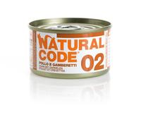 Natural Code acqua di cottura 85 gr - 02 - Pollo e Gamberetti - Confezione da 24 pezzi - Cibo umido per gatti - 1° ORDINE? scegli lo sconto BZR5 / BZR20 + 200 punti fedeltà
