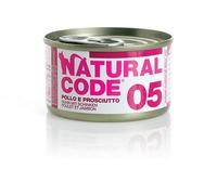 Natural Code acqua di cottura 85 gr - 05 - Pollo e Prosciutto - Confezione da 24 pezzi - Cibo umido per gatti - 1° ORDINE? scegli lo sconto BZR5 / BZR20 + 200 punti fedeltà