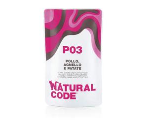 Natural Code Adult Buste in Acqua di Cottura 70 gr P03 - Pollo, Agnello e Patate - confezione da 24 pezzi - Cibo umido per gatti - 1° ORDINE? scegli lo sconto BZR5 / BZR20 + 200 punti fedeltà