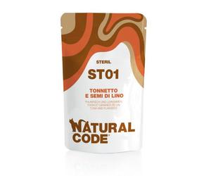 Natural Code Sterilised Buste in Acqua di Cottura 70 gr ST01 - tonnetto e semi di lino - confezione da 24 pezzi - Cibo umido per gatti - 1° ORDINE? scegli lo sconto BZR5 / BZR20 + 200 punti fedeltà