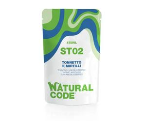 Natural Code Sterilised Buste in Acqua di Cottura 70 gr ST02 - tonnetto e mirtilli - confezione da 24 pezzi - Cibo umido per gatti - 1° ORDINE? scegli lo sconto BZR5 / BZR20 + 200 punti fedeltà