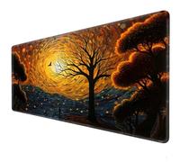 Natural drawing mouse pad, mouse pad XXL - Anime mousepad - sewn edge - anti slip base - suitable for gaming mousepad, office, computer keyboard pad, 90 × 40/80×30cm sunbird tree (800×300)