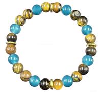 Natural for Tiger Eye - Braccialetto unisex con perline e cordoncino | Naturale per perline occhio di tigre, per accenti di pietra azzurra, regolabile 16-20 cm, corda elastica, design unisex