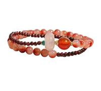 Natural Garnet Bracelet for Women Chalcedony Double Circle Safety Buckle | Stacked style, safe clasp, natural stones, adjustable fit for daily wear.