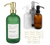 Natural Goods Berlin Dispenser di sapone con etichette KLEAN trasparente nero Ø 7 x 21 cm - 500ml con testa di pompa in acciaio inox in bianco/Dispenser di sapone di alta qualità e ricaricabile per