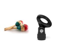 Natural Hand Painted Wooden Maracas 25cm with Tiger Quick Release Microphone Clip Black