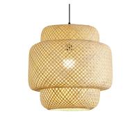 Natural Hand Woven Lighting Wicker Basket LED Pendant Light Industrial Decorative Rattan Material Lamp Shade Indoor Chandelier for Living Room,Kitchen Island, Dining Room(40cm)