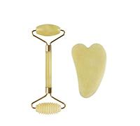 Natural Jade Face Roller Gua Sha Set Di Raschietti Massaggiatore Per Viso Collo Beauty Guasha Massage Tool Lifting Facciale Sottile Per Beauty Spa Salon Strumenti Per La Cura Della Salute,Giallo C