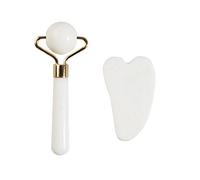 Natural Jade Face Roller Gua Sha Set Di Raschietti Massaggiatore Per Viso Collo Beauty Guasha Massage Tool Lifting Facciale Sottile Per Beauty Spa Salon Strumenti Per La Cura Della Salute,Bianco A
