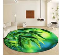 Natural Landscape Bamboo Leaves Round Area Rug Diameter 60 cm, Machine Washable Soft Non-Slip Green Carpet - Short Pile Stain Resistant Print Rug for Living Room Bedroom Dining Room Home Decor