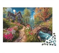 Natural Landscape Jigsaw Puzzles for Adults Cottage with Flower Path Educational Games for The Whole Family Women 70x50cm/1000pcs