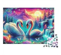 Natural Landscape Puzzle da 1000 Pezzi dai Colori Vivaci per Adulti Due Cigni nel Lago Incantato Premium Spesso Robusto Alta Qualità Sfidante Difficile Antistress 38x26cm/1000pcs