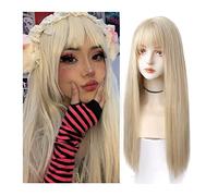 Natural Looking & Comfortable | Long Lasting Quali Parrucca for capelli lunghi lisci for donna Parrucca for capelli sintetici in oro bianco con frangia Parrucca for cosplay da festa naturale liscia li