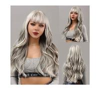 Natural Looking & Comfortable | Long Lasting Quali Parrucca lunga ondulata naturale grigio argento frangia femminile sintetica cosplay party uso quotidiano resistente al calore transform Your Look wit