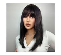 Natural Looking & Comfortable | Long Lasting Quali Parrucca sintetica nera naturale media dritta Bob capelli cosplay party Lolita donne ragazze parrucche con frangia fibra resistente al calore transfo