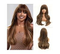 Natural Looking & Comfortable | Long Lasting Quali Parrucche ondulate lunghe con ciocche con frangia, parrucche sintetiche castane bionde miste con onde naturali for donne parrucche resistenti al calo