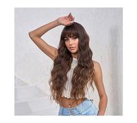 Natural Looking & Comfortable | Long Lasting Quali Parrucche ondulate lunghe Parrucca marrone con frangia Parrucche sintetiche naturali da donna Party Cosplay Capelli in fibra resistente al calore tra