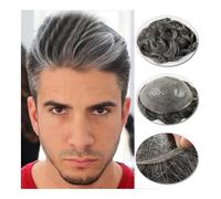 Natural Looking Hairpiece for Men, Parrucca for uomo, 0,08-0,1 mm, unità di capelli in pelle sottile PU, veri capelli umani con passanti a V, sistema di sostituzione dei capelli europeo da 6 pollici,