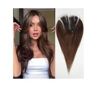 Natural Looking Hairpiece for Women, Topper for capelli umani, 3,5"×4" Topper for capelli con base in pizzo annodato a mano, 12" Pezzi di capelli lisci con riga centrale color castano for donne con ca