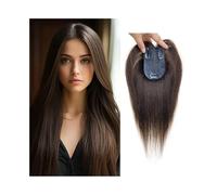 Natural Looking Hairpiece for Women, Topper for capelli umani for donna con capelli diradati 7×10 cm Topper for capelli con base in seta invisibile sulla pelle con frangia Pezzo di capelli lisci Remy