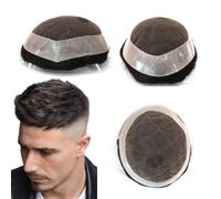 Natural Mens Toupee Human Hair Replacement System French Lace PU Hairpiece 1B