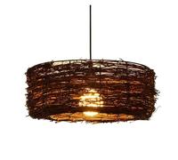 Natural Metal Rattan Middle Century Pendant Light Fixtures Restaurant Basket Hanging Lamp Woven Chandeliers for Kitchen Island Living Dining Room