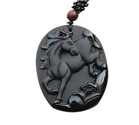 Natural Obsidian Stone Intagliato Zodiaca Cinese Zodiacale Lucky Amulet Pandant Collana per i Gioielli di Moda Maschile
