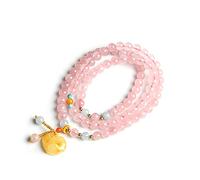Natural Pink Crystal Women s Three Circles Hanging Beeswax Safe Lock Yoga Birthday Party Jewelry Gift