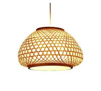 Natural Rattan Pendant Woven Lantern Hanging Light Shade with Wood Canopy Handmade Lampshade Chandelier for Dining Living Room