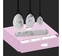 Natural Rock Quartz Yoni Eggs Set Kegel Esercizio Uova di giada forate Bianco Cristallo Yoni Bacchetta Uova di pietra non forate Set con scatola