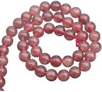 Natural Strawberry Quartz Stone 8mm Round Loose Beads for Jewelry Making, Spacer Gemstone Beads for DIY Bracelet Necklace Earrings, 14 Inch Full Strand Healing Crystal Stone