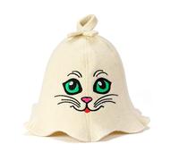 Natural Textile Capello da Sauna 'Sauna Kitten' Bianco - Cappelli in Feltro di Lana Biologico 100% - Proteggi la Tua Testa dal Calore - Guida eBook per Sauna in Inglese Incluso