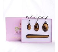 Natural Tiger Eye Stone Yoni Egg Set Yoni Jade Egg Kegel Exerciser Massage Balls, Drilled L WHRLQXM (Color : Drilled 4pc With Box)
